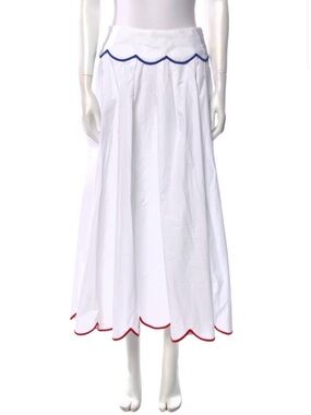 Rosie Assoulin White Maxi Skirt with Blue Waist & Red Hem Scallops